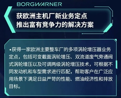 BORGWARNER 获欧洲主机厂新业务定点推出富有竞争力的解决方案